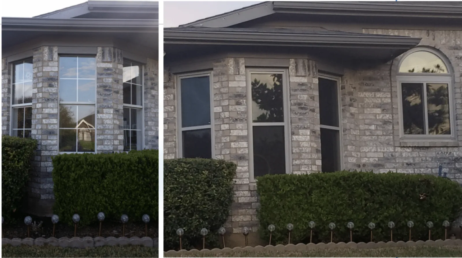 Before and after of a SunSmart window replacement on a DFW home